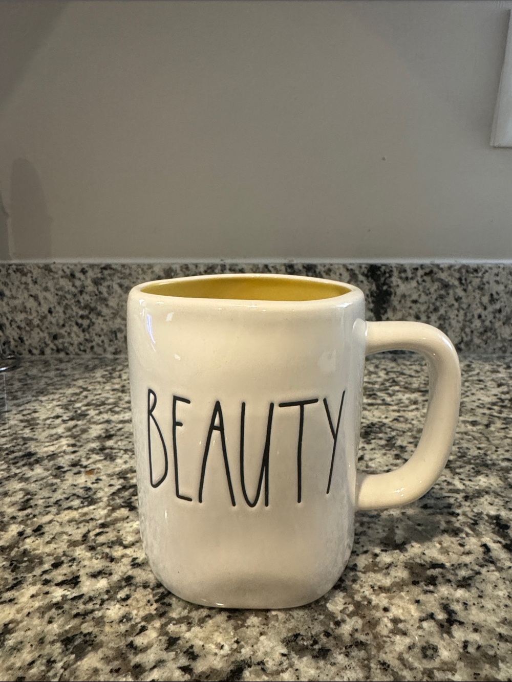 Rae Dunn Cream 'BEAUTY' Mug with Yellow Interior